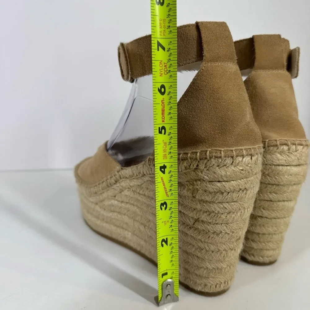 Soludos Women’s Positano Suede Platform Wedges Espadrilles Desert Tan Size 8